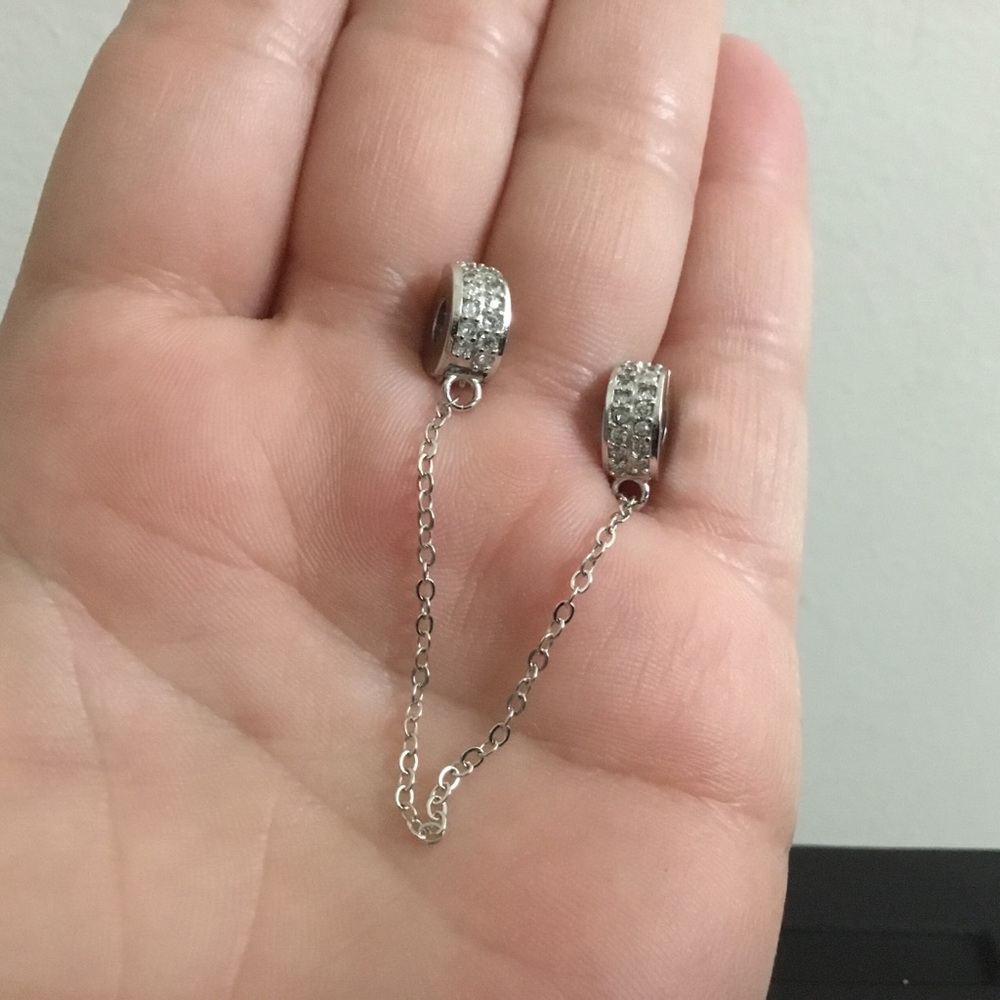Platinum Plated S925 Clip-On Charm Bracelet Safety Chain - Pandora Style